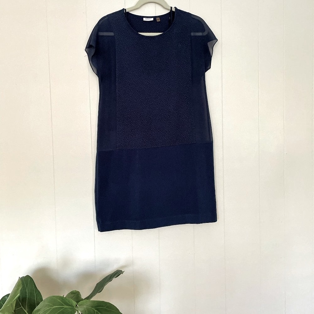 DKNY | Navy Blue Short Sleeve Dress with Slip | 2